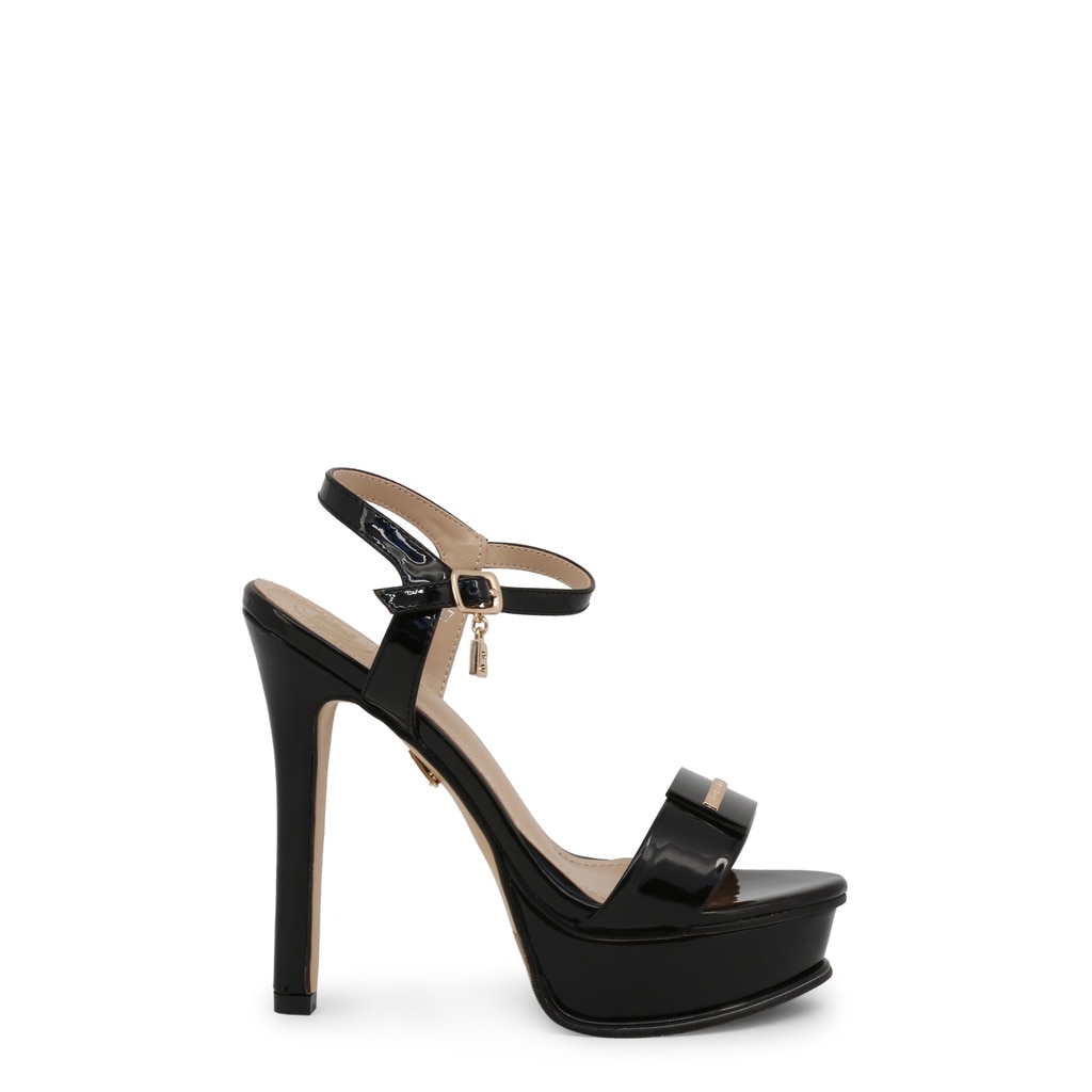 Sandale Laura Biagiotti cu aspect lacuit si platforma, Negru