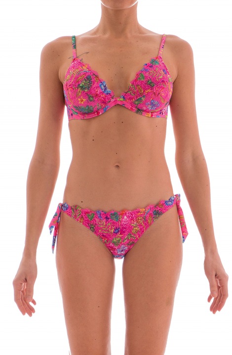 Costum de baie din doua piese cu model floral, Pin-up Star Push-up, Roz