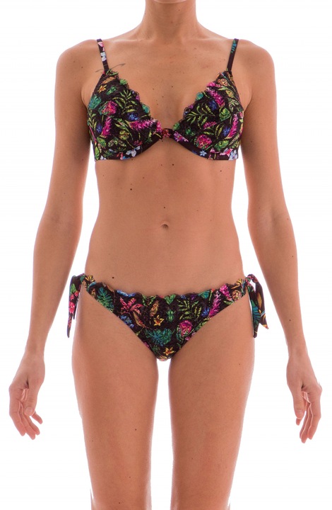 Costum de baie din doua piese cu model floral, Pin-up Star Push-up, Negru