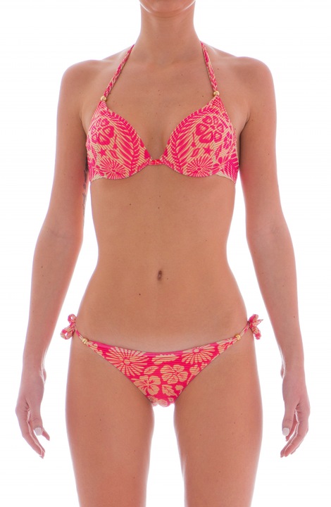 Costum ajustabil de baie din doua piese cu elemente metalice si imprimeu floral, Pin-up Star, Fucsia