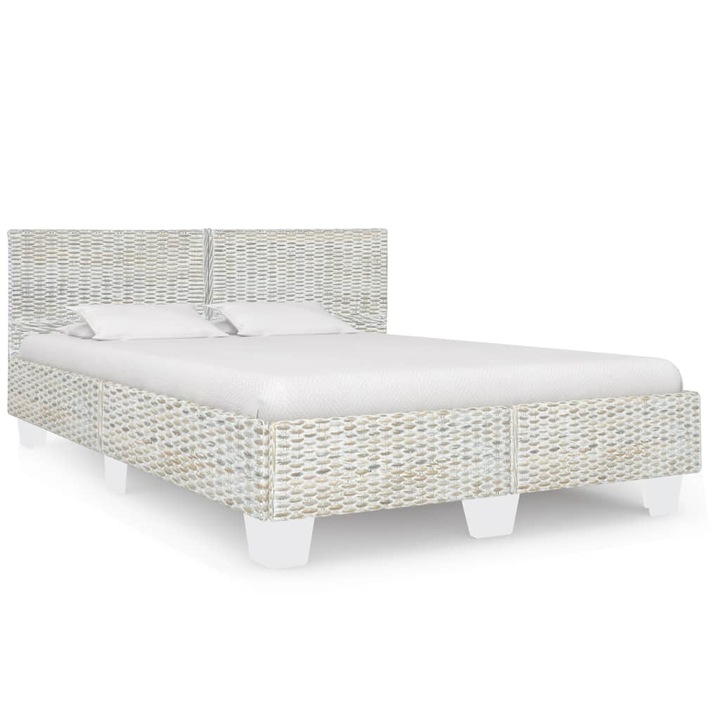 vidaXL szürke természetes rattan ágykeret 140 x 200 cm 35.8 kg 283091