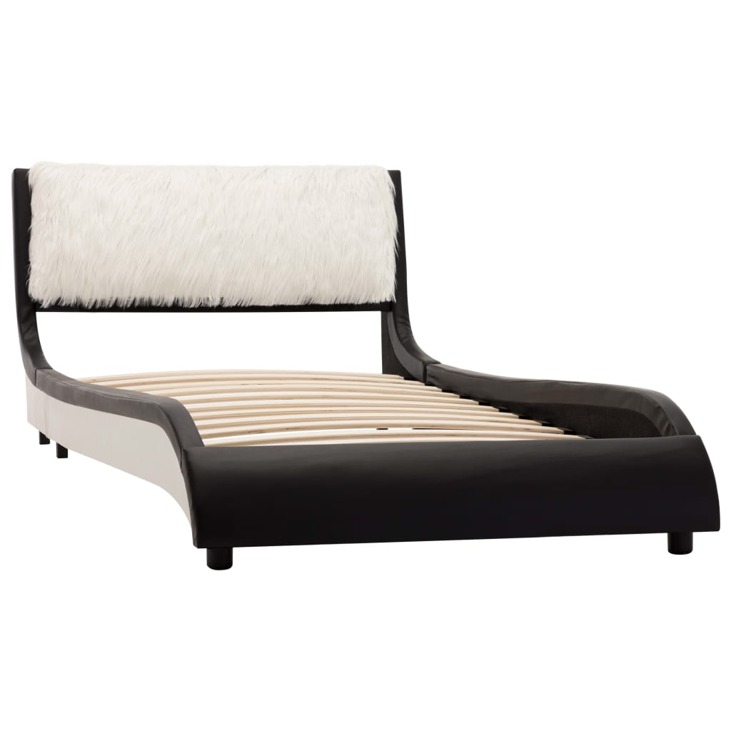 Cadru de pat o persoana, vidaXL, Piele artificiala-Lemn, 90 x 200 cm, Negru/Alb