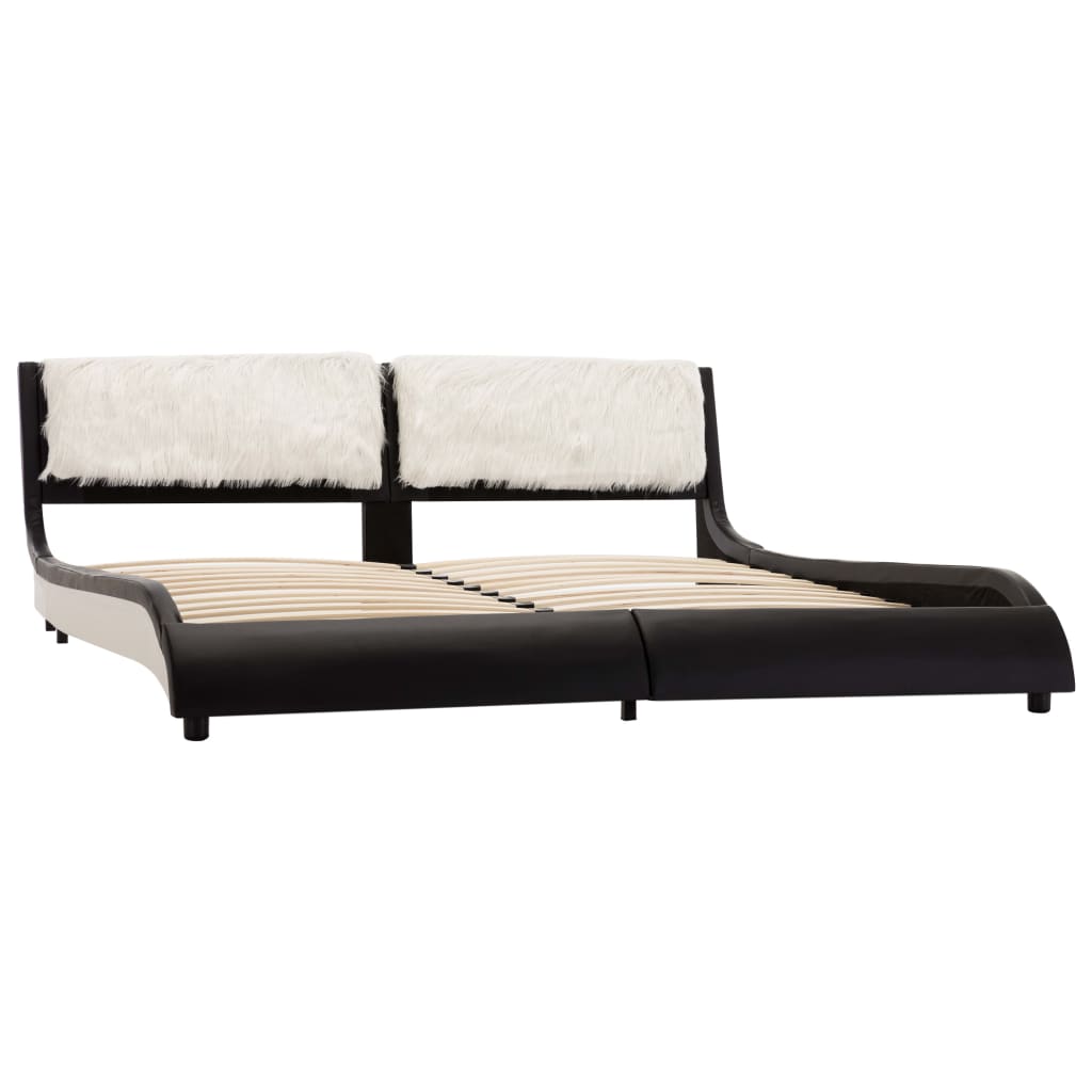 Cadru de pat dublu cu LED, vidaXL, Piele artificiala/Lemn, 180 x 200 cm, Negru/Alb
