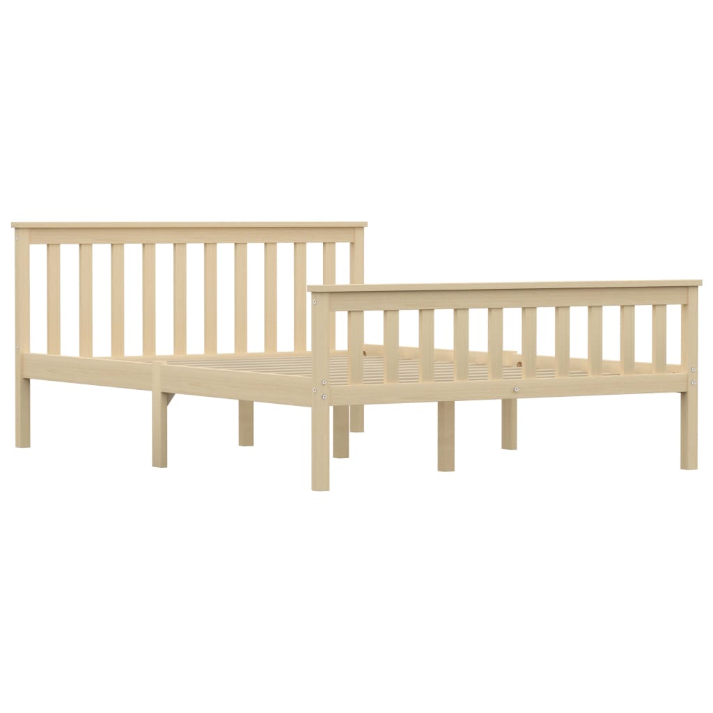 Cadru de pat dublu, vidaXL, Lemn masin de pin, 140 x 200 cm, natural