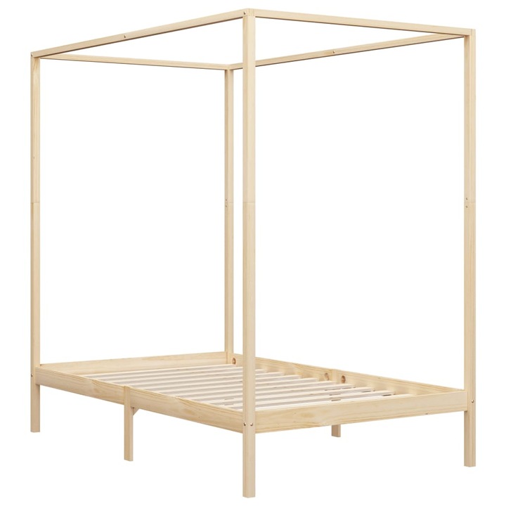 vidaXL tömör fenyőfa baldachinos ágykeret 120 x 200 cm