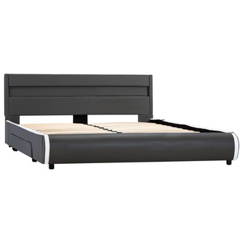 Cadru de pat dublu cu LED, vidaXL- Piele artificiala-Metal, 160 x 200 cm, Gri antracit Cadru de pat dublu cu LED, vidaXL- Piele artificiala-Metal, 160 x 200 cm, Gri antracit