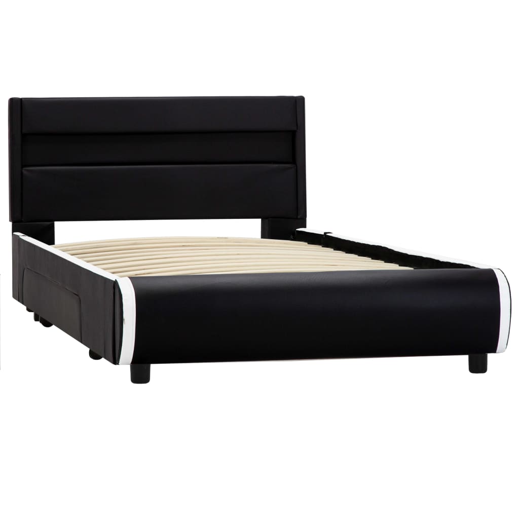 Cadru de pat de o persoana cu LED, vidaXL, Piele artificiala-Metal, 90 x 200 cm, Negru
