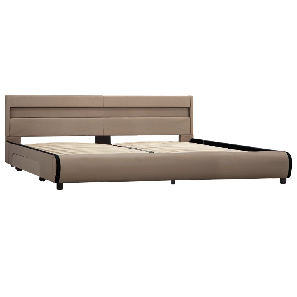 Cadru de pat dublu cu LED, vidaXL, Piele artificiala-Metal, 180 x 200 cm, Maro deschis