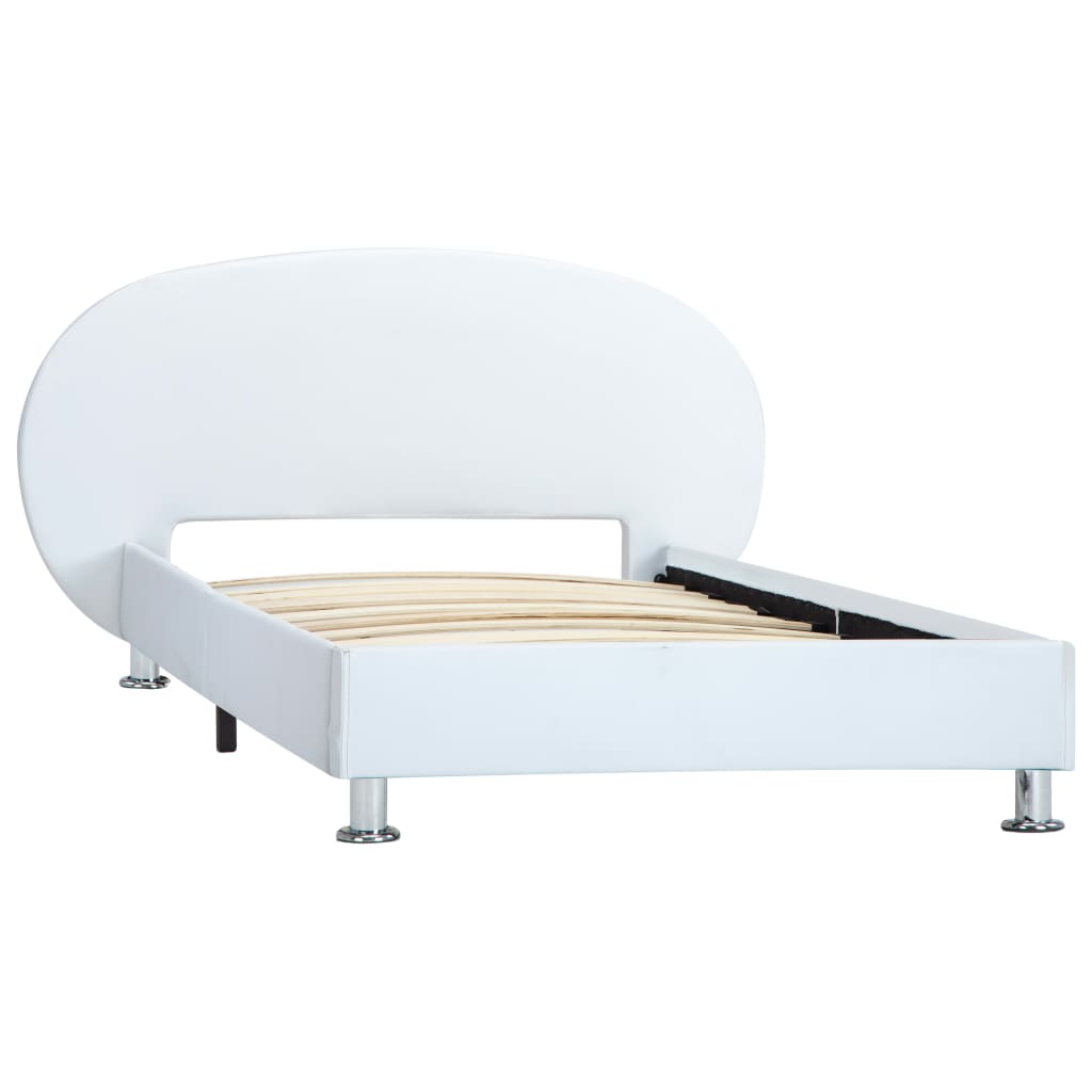 Cadru de pat single, tapitat, vidaXL, Piele artificiala/Lemn, 100 x 200 cm, Alb
