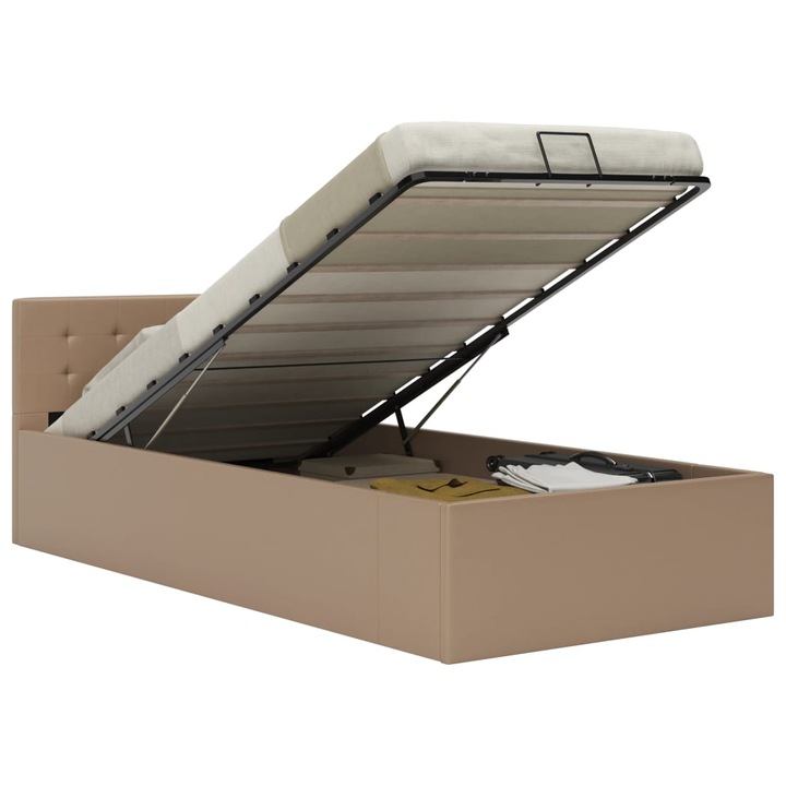 vidaXL kávészínű műbőr hidraulikus ágykeret ágyneműtartóval 90x200 cm, 30.5 kg