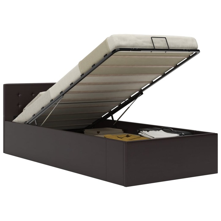 Cadru pat hidraulic cu lada vidaXL, gri, 100 x 200 cm, piele ecologica 31.35 kg 285523