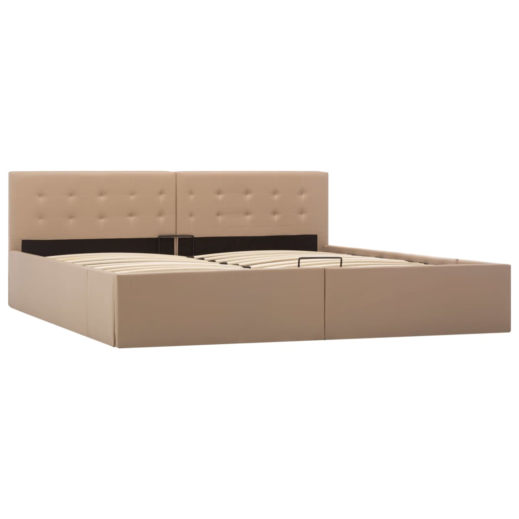 Cadru de pat dublu, hidraulic cu lada depozitare, vidaXL, Piele ecologica/MDF, 180 x 200 cm, Maro cappuccino