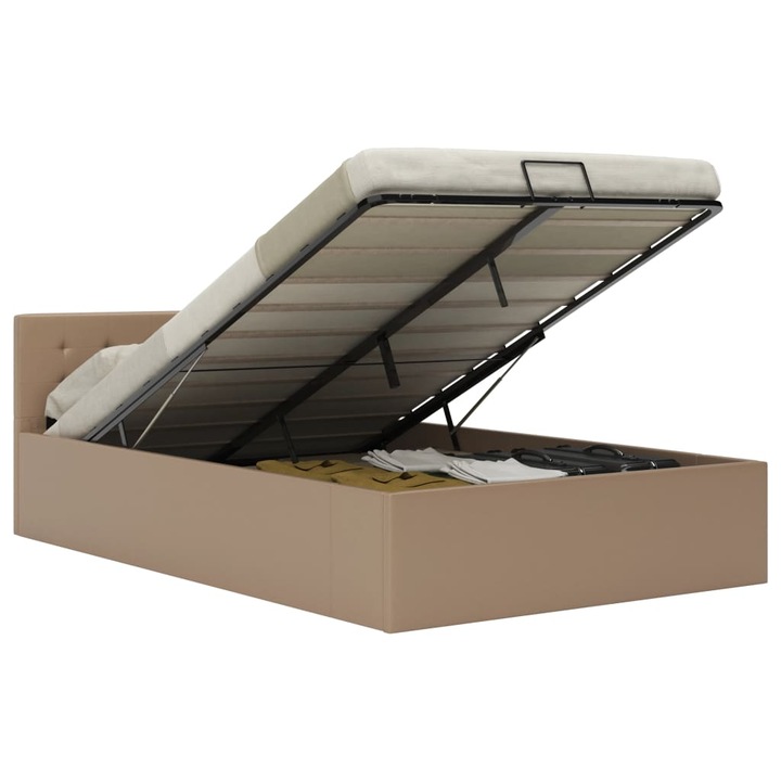 Cadru pat hidraulic lada vidaXL, cappuccino 120x200 cm piele ecologica 285524