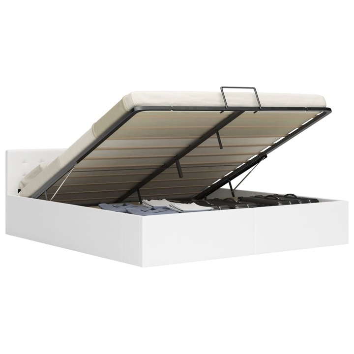 vidaXL fehér műbőr ágykeret hidraulikus tárolóval 160 x 200 cm 38.7 kg 285520