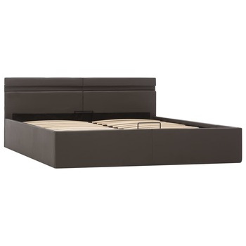 Cadru de pat dublu, hidraulic, tapitat cu lada si LED, vidaXL, Piele ecologica/Otel/MDF, 160 x 200 cm, Gri Cadru de pat dublu, hidraulic, tapitat cu lada si LED, vidaXL, Piele ecologica/Otel/MDF, 160 x 200 cm, Gri