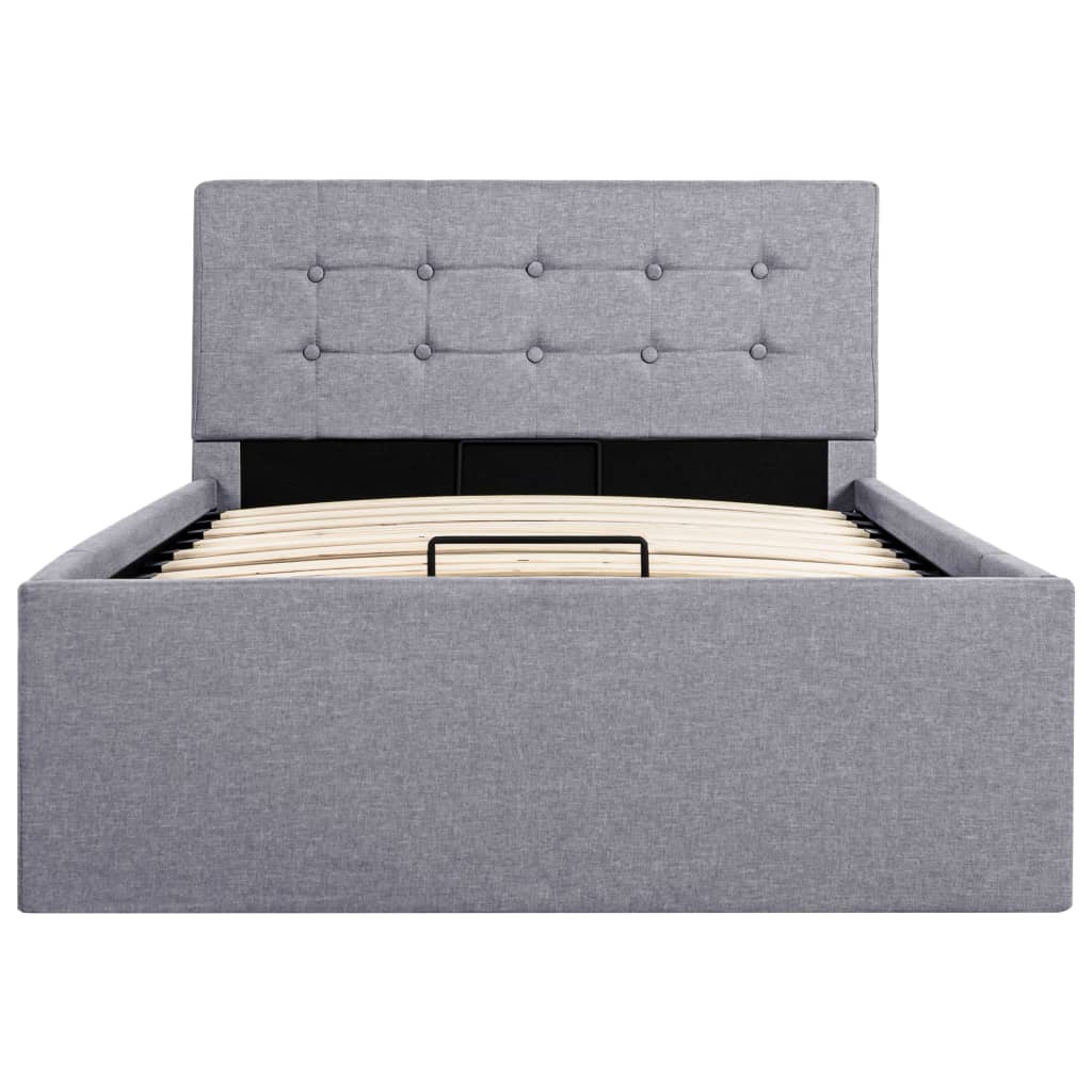 Cadru de pat single, hidraulic, tapitat cu lada, vidaXL, Tesatura/Otel/MDF, 100 x 200 cm, Gri deschis