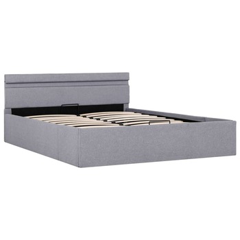 Cadru pat hidraulic lada LED gri deschis 140x200 cm textil 285609 Cadru pat hidraulic lada LED gri deschis 140x200 cm textil 285609