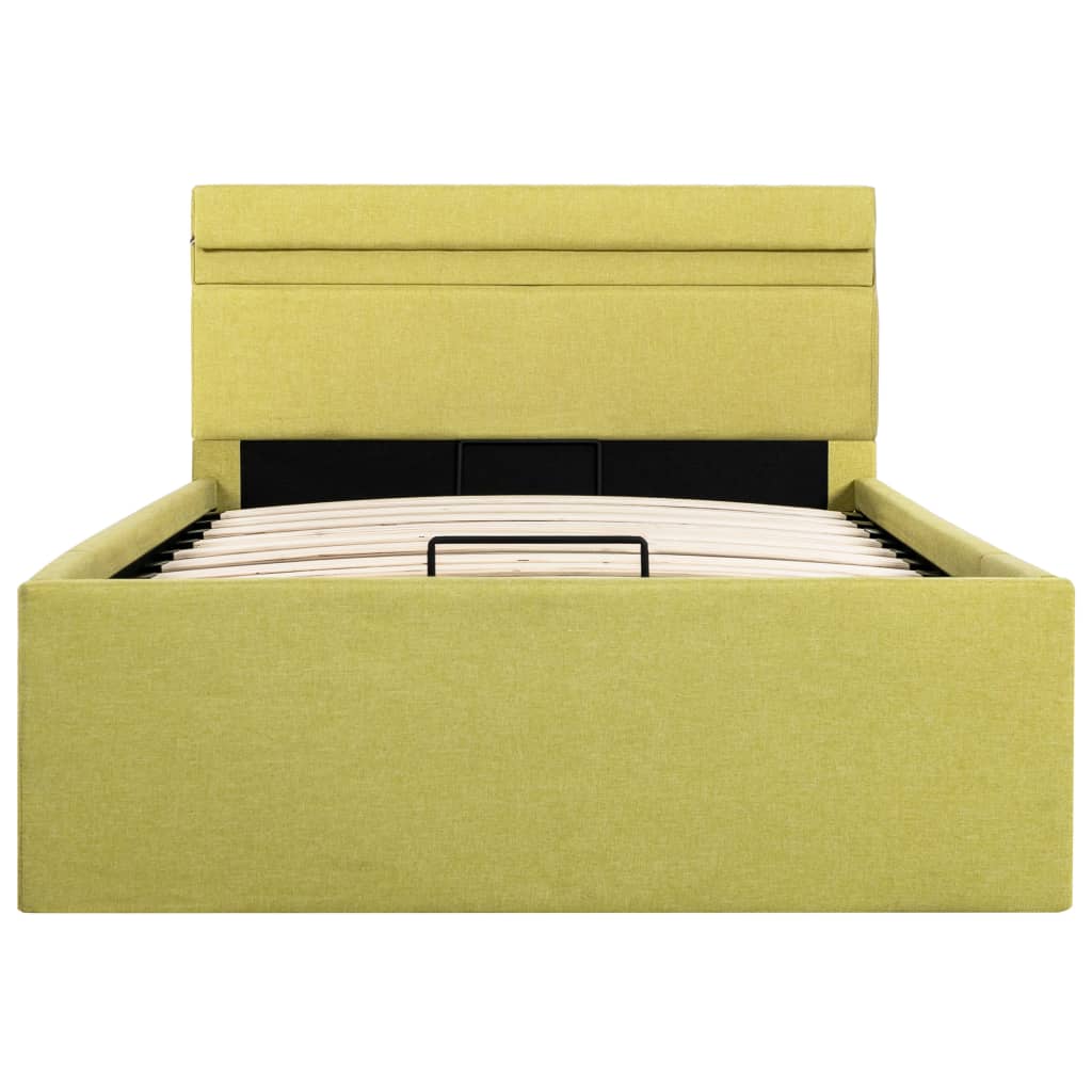 Cadru de pat single, hidraulic, tapitat cu lada si LED, vidaXL, Tesatura/Otel/MDF, 100 x 200 cm, Galben