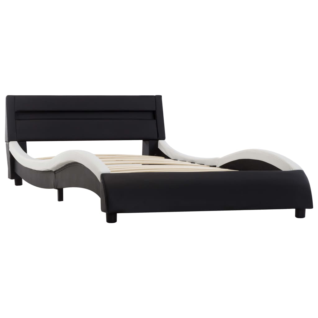Cadru de pat cu LED, negru si alb, 90 x 200 cm, piele ecologica 285684