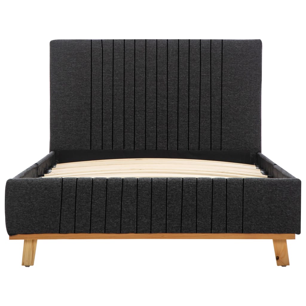 Pat single tapitat, vidaXL, Textil/Lemn, 100 x 200 cm, Gri inchis