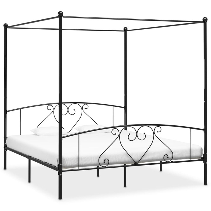 Рамка за легло с балдахин vidaXL, черна, метал, 180х200 см