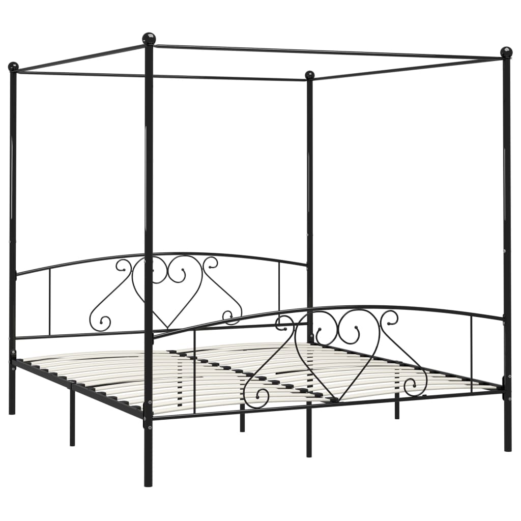 Cadru de pat dublu cu baldachin, vidaXL, Metal, 180 x 200cm, Negru