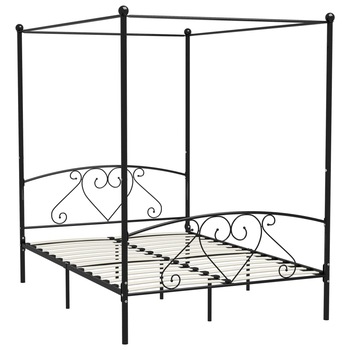 Cadru de pat dublu cu baldachin, vidaXL, Metal, 140 x 200cm, Negru Cadru de pat dublu cu baldachin, vidaXL, Metal, 140 x 200cm, Negru