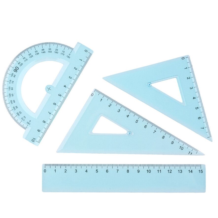 Set de geometrie, Zola®, din plastic, albastru, 4 bucati, 15 cm