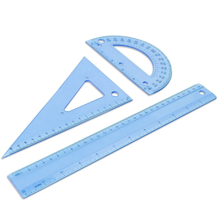 Set de geometrie, Zola®, din plastic, 3 bucati, 30 cm, albastre