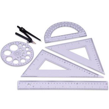 Set de geometrie, Zola®, din plastic, 6 bucati mari, albe transparente Set de geometrie, Zola®, din plastic, 6 bucati mari, albe transparente