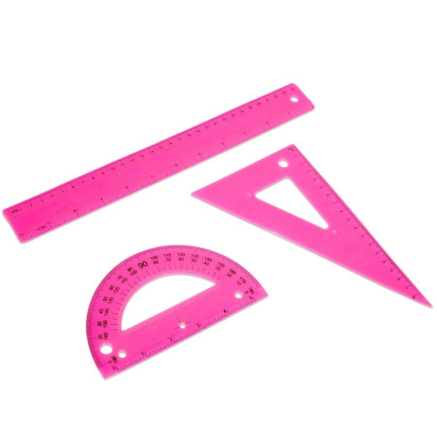 Set de geometrie, Zola®, din plastic, 3 bucati, 30 cm, roz