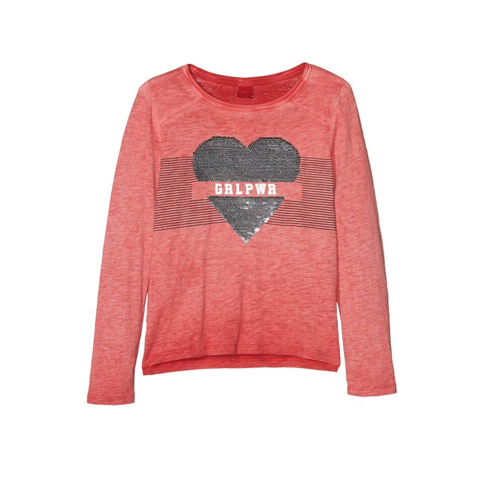 Bluza bumbac cu aplicatie sequin S.Oliver fete, rosie, marimea 152 cm, 11-12 ani