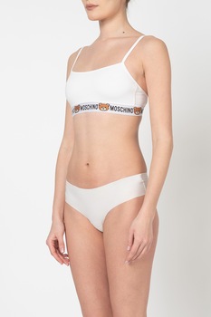 Moschino, Bustiera cu banda cu logo, Alb/Negru/Maro Moschino, Bustiera cu banda cu logo, Alb/Negru/Maro