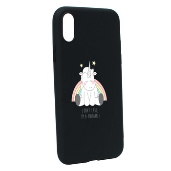 Husa de protectie Unicorn - I Don't Care, pentru Apple iPhone XS / X, rezistenta la uzura, anti-alunecare, din silicon Premium, B524 Husa de protectie Unicorn - I Don't Care, pentru Apple iPhone XS / X, rezistenta la uzura, anti-alunecare, din silicon Premium, B524