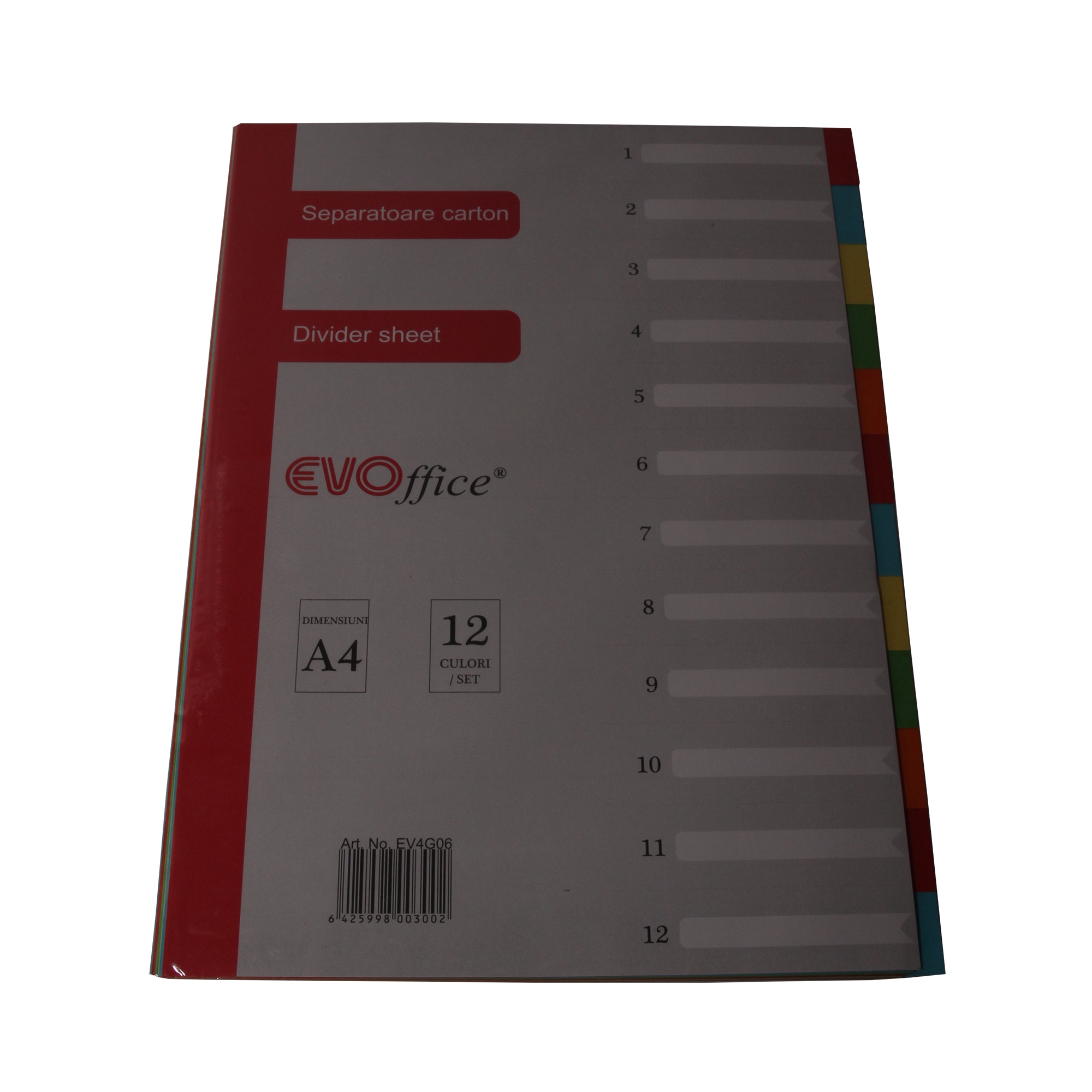 Separatoare carton EVOffice, 12 culori/set