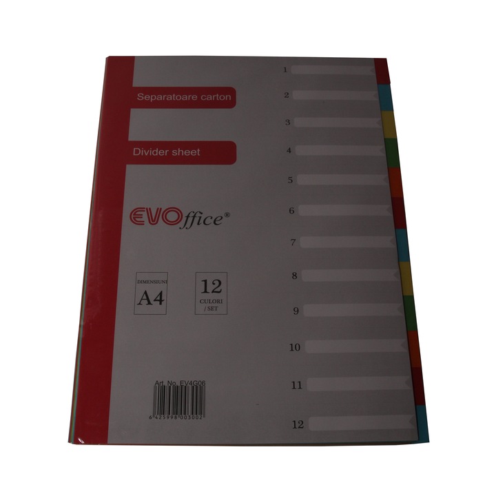 Separatoare carton EVOffice, 12 culori/set