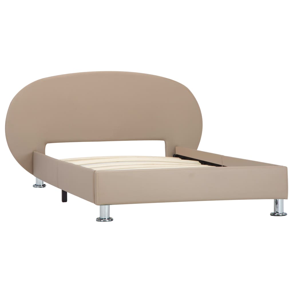 Cadru de pat single, tapitat, vidaXL- Piele artificiala/Lemn, 90 x 200 cm, Maro deschis