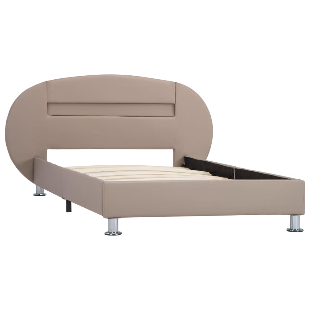 Cadru de pat single, cu LED, tapitat, vidaXL, Piele artificiala/MDF, 100 x 200 cm, Maro
