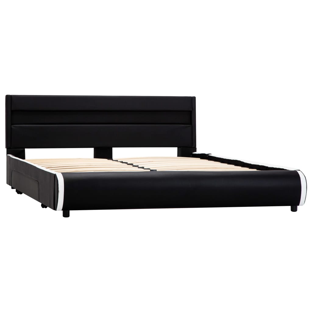 Cadru de pat dublu cu LED, vidaXL- Piele artificiala-Metal, 160 x 200 cm, Negru