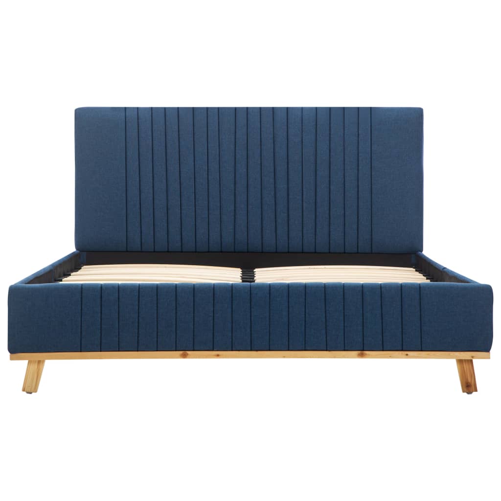 Pat dublu tapitat, vidaXL, Textil/Lemn, 120 x 200 cm, Albastru