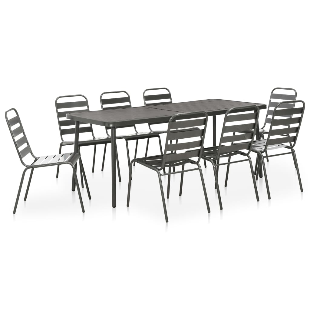 Set mobilier de gradina 9 piese masa cu scaune, vidaXL, Otel, 180 x 83 x 72 cm, Gri inchis