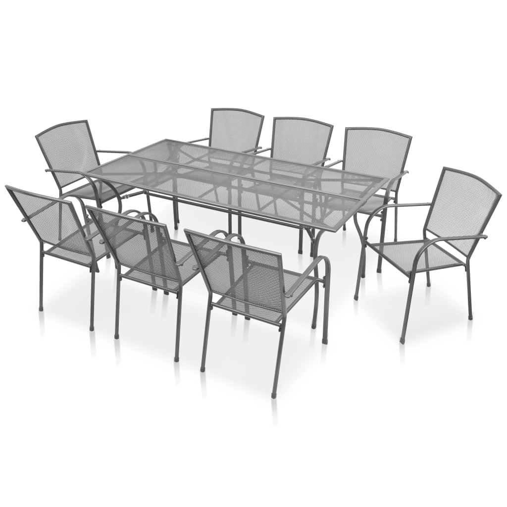 Set mobilier de gradina 9 piese masa cu scaune, vidaXL, Otel, 170 x 83 x 72 cm, Gri antracit