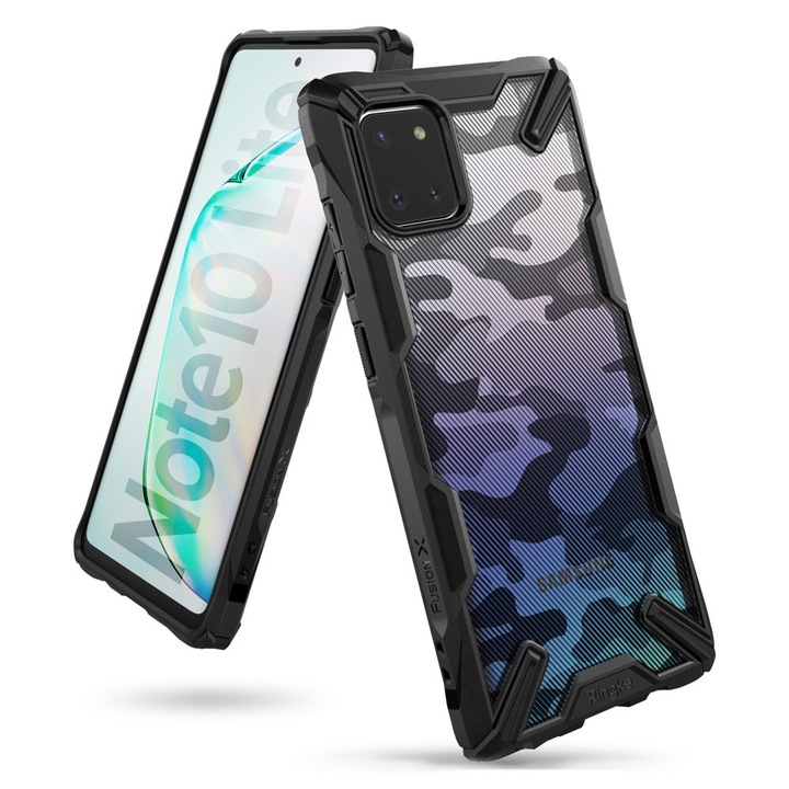 Калъф за телефон Ringke Fusion X Design Durable с Tpu Bumper за Galaxy Note 10 Lite Camo, черен