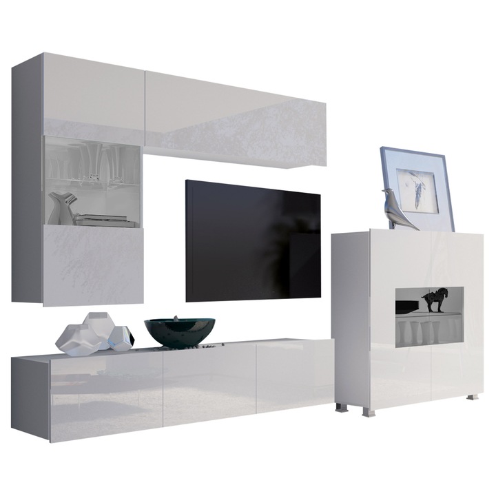 Set living camera de zi Bralani III, MIRJAN24, alb / alb lucios