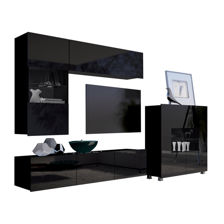 Set living camera de zi Bralani III, MIRJAN24, negru / negru lucios