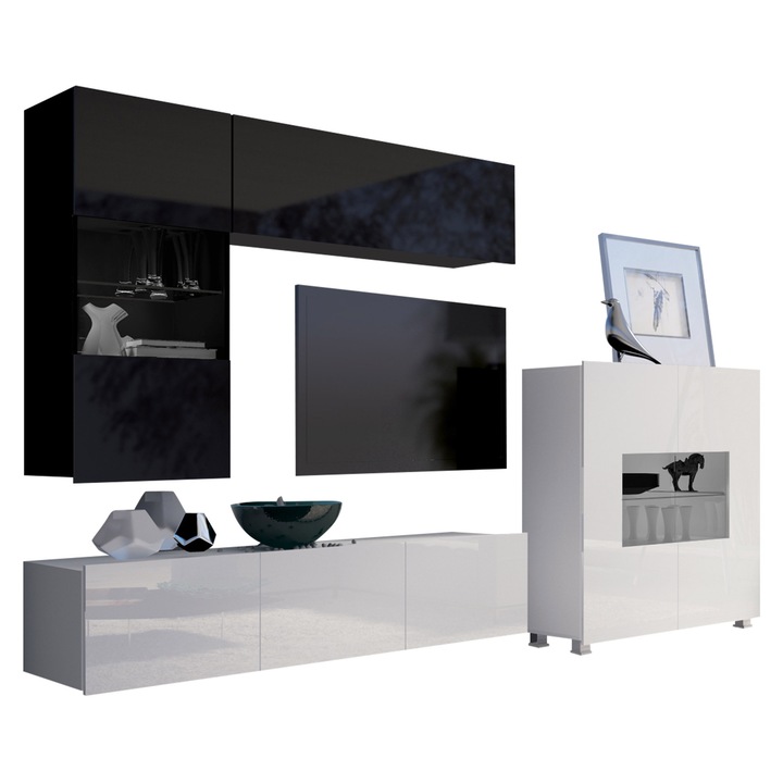 Set living camera de zi Bralani III, MIRJAN24, negru / negru lucios + alb / alb lucios