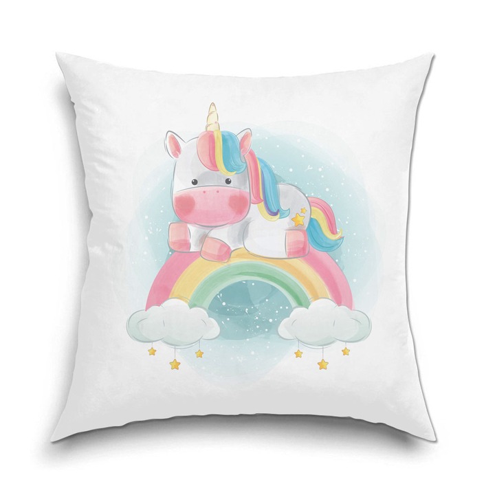 Perna decorativa pentru Copii, Art Kids, Unicornul de pe Curcubeu, Decoratiuni pentru casa, 40 x 40 cm