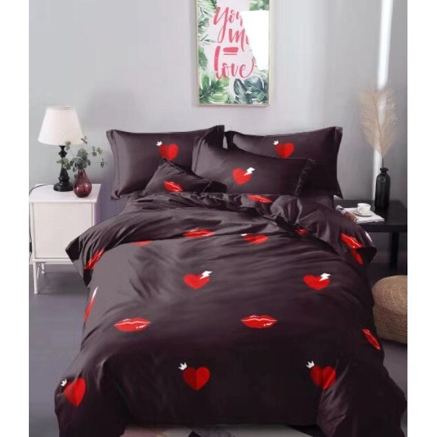 Lenjerie pat dublu cocolino 4 piese, Ralex Pucioasa, Buze si Inimioare
