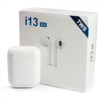 Casti fara fir i13, TWS, versiunea 5.0, Albe Casti fara fir i13, TWS, versiunea 5.0, Albe