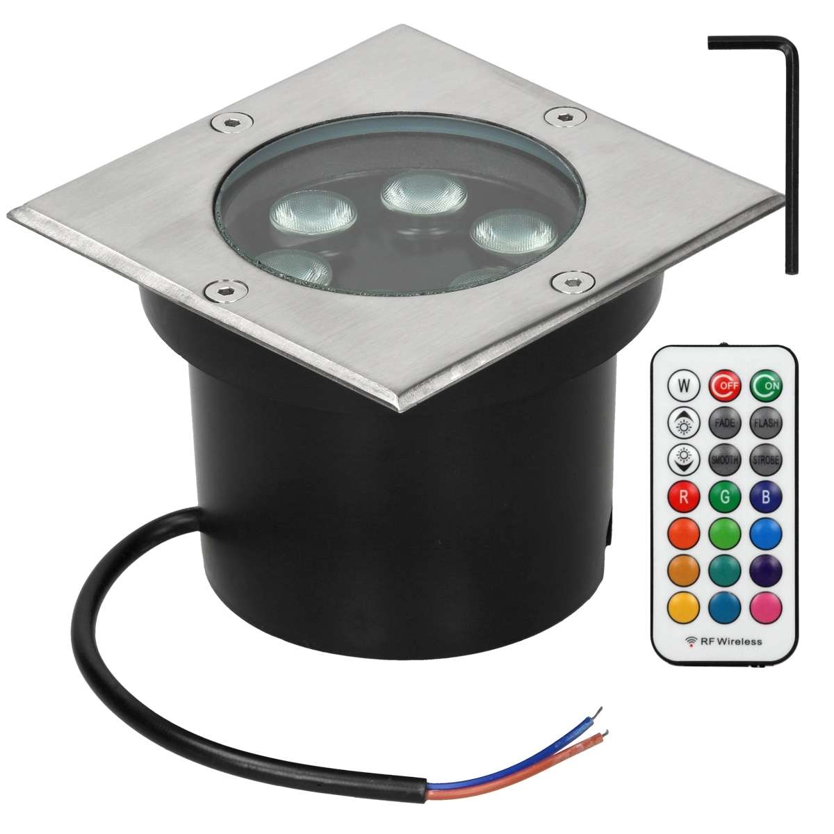 Daisy Indirect audit Set 4 spoturi exterioare LED multicolor cu telecomanda, ECD Germany, 5 W,  patrate, 12 x 12 cm, RGB, rezistenta intemperii IP67, 220V, incastrabile  gradina / podea / scara / perete / pavaj - eMAG.ro